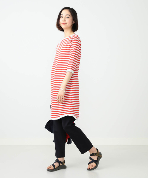 BEAMS BOY（ビームスボーイ）の「BEAMS BOY / 1cmボーダー 7分袖ワンピース（ワンピース・レディース・ブラック/ブラウン/ブルー系その他/グリーン/サックスブルー/レッド系その他/イエロー/ミント/ブルー/その他1/ネイビー/ブラック系その他/インディゴブルー・ONE SIZE）」の12枚目の写真