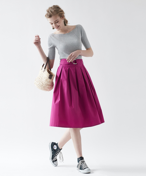 titivate（ティティベイト）の「ｻｯｼｭﾍﾞﾙﾄ付きﾀｲﾌﾟﾗｲﾀｰｽｶｰﾄ（スカート・レディース・マスタード/ピンク/グリーン/ネイビー・M）」の9枚目の写真