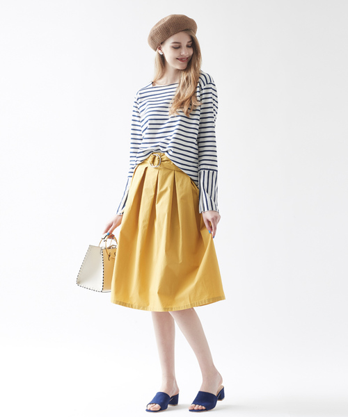 titivate（ティティベイト）の「ｻｯｼｭﾍﾞﾙﾄ付きﾀｲﾌﾟﾗｲﾀｰｽｶｰﾄ（スカート・レディース・マスタード/ピンク/グリーン/ネイビー・M）」の10枚目の写真