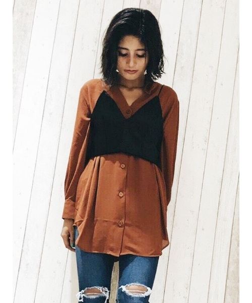EVRIS（エヴリス）の「シースルーシフォンルーズシャツ（シャツ/ブラウス・レディース・ブラック/グリーン/ブラウン/その他1・FREE）」の2枚目の写真