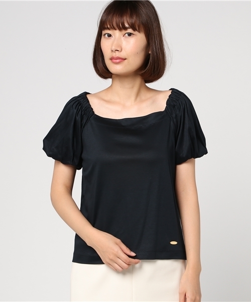 【美品】ブルーレーベルクレストブリッジ チェックリボンスクエアネックカットソー BLUE LABEL CRESTBRIDGE（ブルーレーベルクレストブリッジ）の