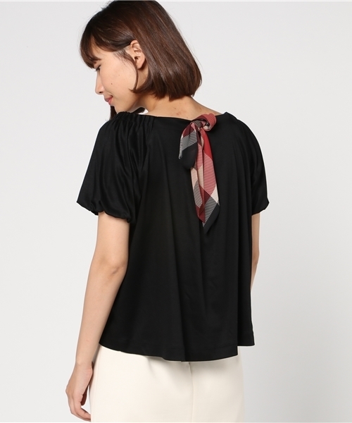 【美品】ブルーレーベルクレストブリッジ チェックリボンスクエアネックカットソー BLUE LABEL CRESTBRIDGE（ブルーレーベルクレストブリッジ）の