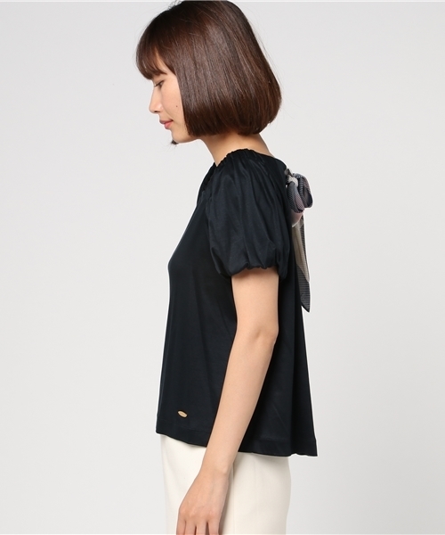 【美品】ブルーレーベルクレストブリッジ チェックリボンスクエアネックカットソー BLUE LABEL CRESTBRIDGE（ブルーレーベルクレストブリッジ）の