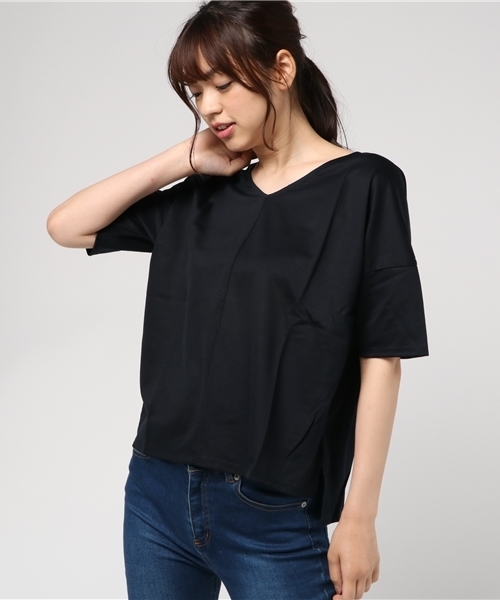 un dix cors(アンディコール)の「ロイヤルクロスVネックカットソー(Tシャツ/カットソー・レディース・レンガ/ネイビー・フリ-)」の2枚目の写真