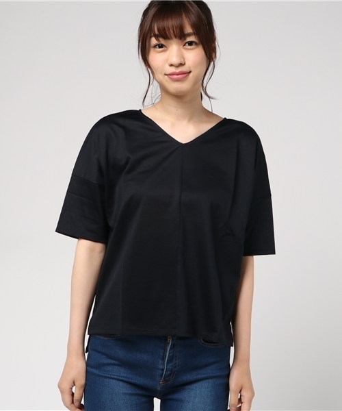 un dix cors(アンディコール)の「ロイヤルクロスVネックカットソー(Tシャツ/カットソー・レディース・レンガ/ネイビー・フリ-)」の3枚目の写真