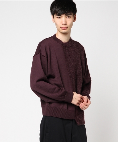 STUDIOUS(ステュディオス)の「【STUDIOUS】アシメコンビニット(ニット/セーター・メンズ・ブラック/ネイビー/パープル/バーガンディー・2/1)」の4枚目の写真