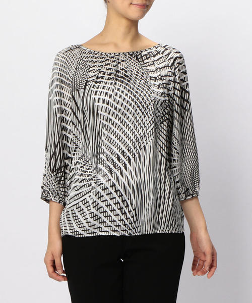 NARACAMICIE（ナラカミーチェ）の「モノトーンキカ柄プルオーバー七分袖ブラウス（シャツ/ブラウス・レディース・ブラック・SMALL/LARGE/MEDIUM）」の9枚目の写真