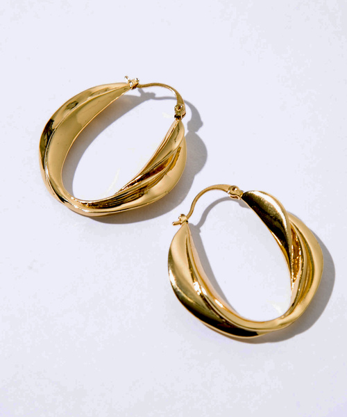 NINE（ナイン）の「【NINE】ツイストフープピアス（ピアス（両耳用）・レディース・シルバー/ゴールド・FREE）」の2枚目の写真