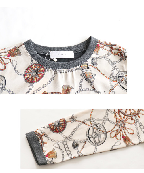 cawaii（カワイイ）の「エレガントなスカーフ柄トップス（オフホワイト）（Tシャツ/カットソー・レディース・オフホワイト・FREE）」の7枚目の写真