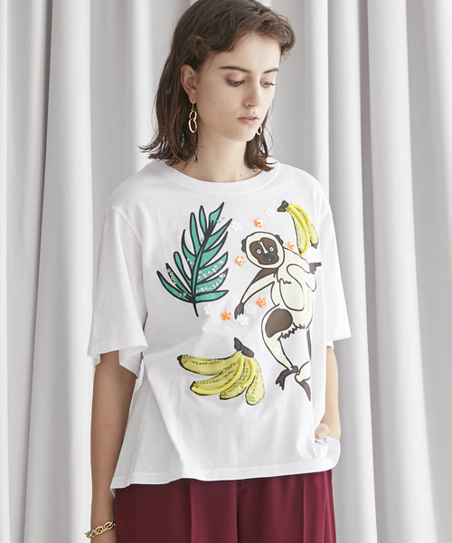 MUVEIL（ミュベール）の「【MUVEIL(ミュベール)】アートアニマルTシャツ　MA91UTS003（Tシャツ/カットソー・レディース・ホワイト/ダークブルー/ネイビー/マルチ・36/38）」の2枚目の写真