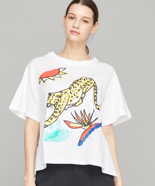 MUVEIL（ミュベール）の「【MUVEIL(ミュベール)】アートアニマルTシャツ　MA91UTS003（Tシャツ/カットソー・レディース・ホワイト/ダークブルー/ネイビー/マルチ・36/38）」の4枚目の写真