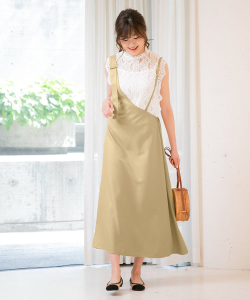 KOBE LETTUCE（コウベレタス）の「アシメワンショルダーマキシ丈ジャンパースカート（ワンピース・レディース・ベージュ/ブラック/ベージュ系その他/ブラウン・FREE）」の3枚目の写真