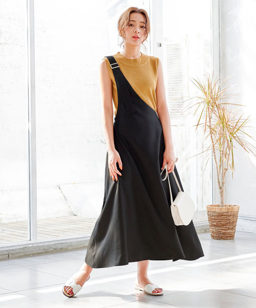 KOBE LETTUCE（コウベレタス）の「アシメワンショルダーマキシ丈ジャンパースカート（ワンピース・レディース・ベージュ/ブラック/ベージュ系その他/ブラウン・FREE）」の13枚目の写真