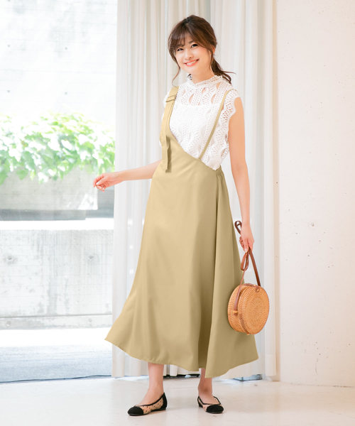 KOBE LETTUCE（コウベレタス）の「アシメワンショルダーマキシ丈ジャンパースカート（ワンピース・レディース・ベージュ/ブラック/ベージュ系その他/ブラウン・FREE）」の11枚目の写真