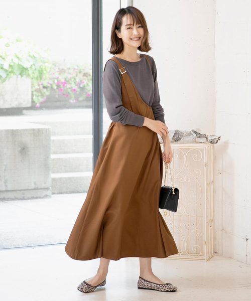KOBE LETTUCE（コウベレタス）の「アシメワンショルダーマキシ丈ジャンパースカート（ワンピース・レディース・ベージュ/ブラック/ベージュ系その他/ブラウン・FREE）」の15枚目の写真