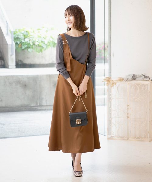 KOBE LETTUCE（コウベレタス）の「アシメワンショルダーマキシ丈ジャンパースカート（ワンピース・レディース・ベージュ/ブラック/ベージュ系その他/ブラウン・FREE）」の16枚目の写真