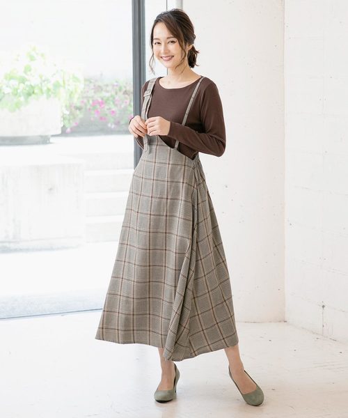KOBE LETTUCE（コウベレタス）の「アシメワンショルダーマキシ丈ジャンパースカート（ワンピース・レディース・ベージュ/ブラック/ベージュ系その他/ブラウン・FREE）」の17枚目の写真
