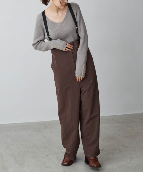 Chaco closet(チャコ クローゼット)の「コットンVネックリブボタンデザインニット(ニット/セーター・レディース・ブラック/グレー/カーキ/アイボリー/モカ/ダークベージュ/テラコッタ/ラベンダー/サックスブルー・S/M/L)」の12枚目の写真