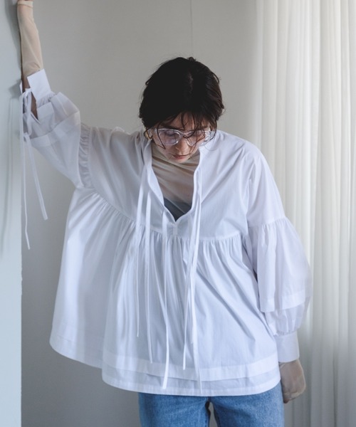 chuclla(チュクラ)の「【chuclla】Tiered volume flared blouse sb-5 chw830(シャツ/ブラウス・レディース・ホワイト/カーキ/ブラック・FREE)」の7枚目の写真