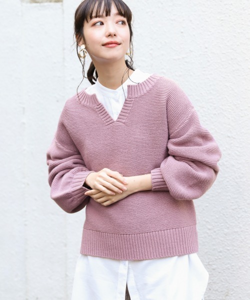 LOWRYS FARM（ローリーズファーム）の「ガーターキーネックプルオーバー　858354（ニット/セーター・レディース・ブラック/パープル/ブラウン/アイボリー・FREE）」の4枚目の写真