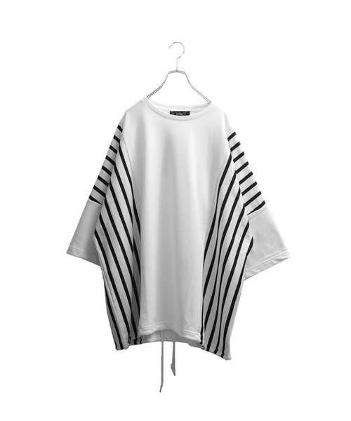 MinoriTY（マイノリティ）の「メンズ半袖ミニ裏毛ストライプ切替ビッグシルエットTシャツ（Tシャツ/カットソー・メンズ・ホワイト/ブラック/ベージュ・FREE）」の14枚目の写真