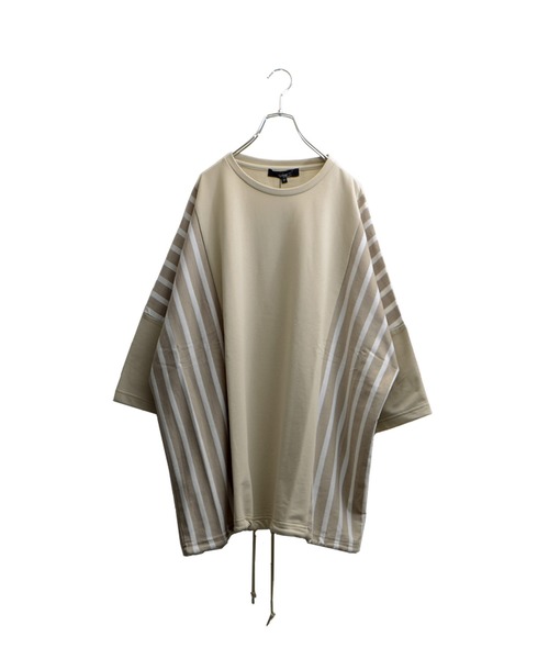 MinoriTY（マイノリティ）の「メンズ半袖ミニ裏毛ストライプ切替ビッグシルエットTシャツ（Tシャツ/カットソー・メンズ・ホワイト/ブラック/ベージュ・FREE）」の16枚目の写真