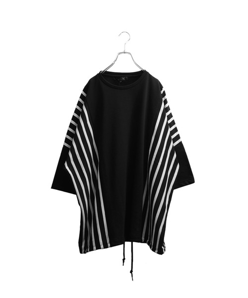 MinoriTY（マイノリティ）の「メンズ半袖ミニ裏毛ストライプ切替ビッグシルエットTシャツ（Tシャツ/カットソー・メンズ・ホワイト/ブラック/ベージュ・FREE）」の15枚目の写真