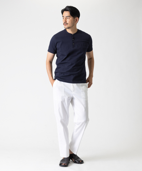 DESIGNWORKS（デザインワークス）の「20/-甘撚度詰天竺 ヘンリーネックTシャツ（Tシャツ/カットソー・メンズ・ダークネイビー/ホワイト・50/46/48）」の3枚目の写真