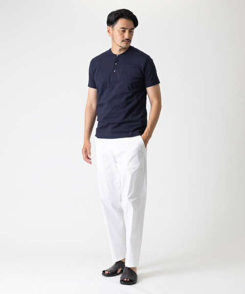 DESIGNWORKS（デザインワークス）の「20/-甘撚度詰天竺 ヘンリーネックTシャツ（Tシャツ/カットソー・メンズ・ダークネイビー/ホワイト・50/46/48）」の7枚目の写真
