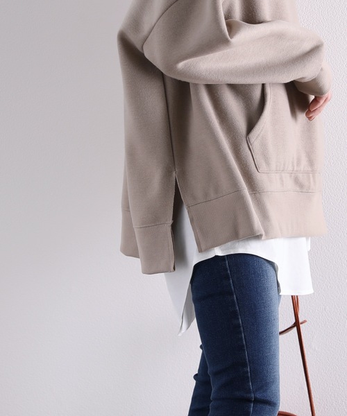 classicalelf（クラシカルエルフ）の「サイドスリットワイドパーカー(長袖)＆ロング丈レイヤード無地キャミソール２点セットアップ（パーカー・レディース・ライトカーキ/ベージュ/モカ/グレー/ブラック・LARGE/X-LARGE/MEDIUM）」の12枚目の写真