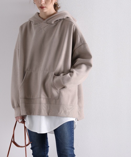 classicalelf（クラシカルエルフ）の「サイドスリットワイドパーカー(長袖)＆ロング丈レイヤード無地キャミソール２点セットアップ（パーカー・レディース・ライトカーキ/ベージュ/モカ/グレー/ブラック・LARGE/X-LARGE/MEDIUM）」の17枚目の写真