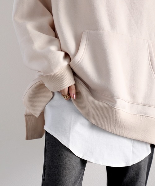 classicalelf（クラシカルエルフ）の「サイドスリットワイドパーカー(長袖)＆ロング丈レイヤード無地キャミソール２点セットアップ（パーカー・レディース・ライトカーキ/ベージュ/モカ/グレー/ブラック・LARGE/X-LARGE/MEDIUM）」の15枚目の写真