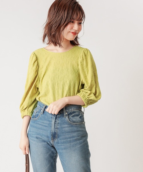 natural couture（ナチュラルクチュール）の「ぽこぽこパフ2WAYトップス（Tシャツ/カットソー・レディース・ブラック/オフホワイト/ベージュ/ライム・FREE）」の21枚目の写真