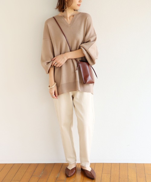 andme(アンドミー)の「ボリューム袖キーネックミラノリブニットトップス(ニット/セーター・レディース・ベージュ/ブルー/ブラック/グレー系その他・M)」の5枚目の写真