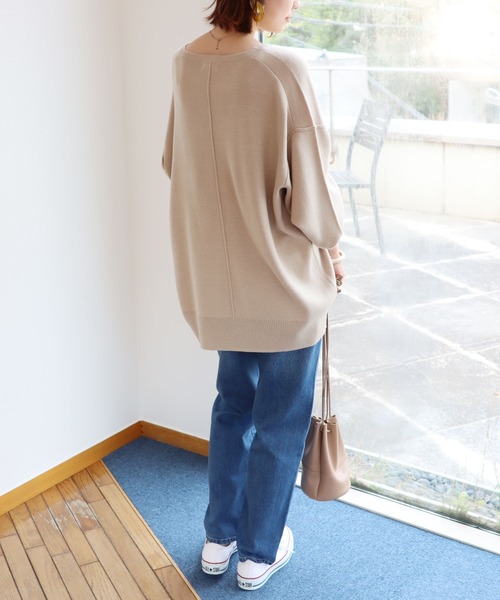 andme(アンドミー)の「ボリューム袖キーネックミラノリブニットトップス(ニット/セーター・レディース・ベージュ/ブルー/ブラック/グレー系その他・M)」の7枚目の写真