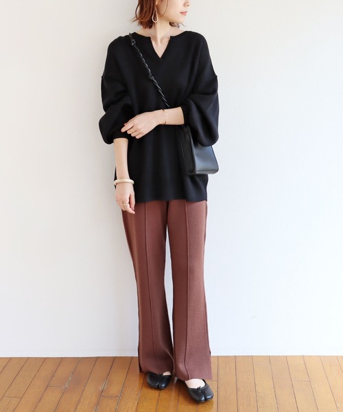 andme(アンドミー)の「ボリューム袖キーネックミラノリブニットトップス(ニット/セーター・レディース・ベージュ/ブルー/ブラック/グレー系その他・M)」の10枚目の写真