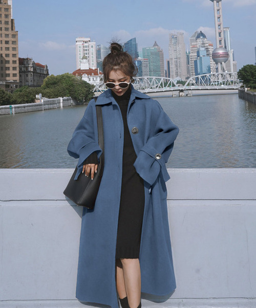 Girly Doll（ガーリードール）の「ベルト付きチェスターロング丈コート（チェスターコート・レディース・ボルドー/ブルー/ブラック/ネイビー/アイボリー/キャメル・S/M/XL/L）」の5枚目の写真