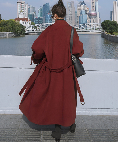 Girly Doll（ガーリードール）の「ベルト付きチェスターロング丈コート（チェスターコート・レディース・ボルドー/ブルー/ブラック/ネイビー/アイボリー/キャメル・S/M/XL/L）」の14枚目の写真