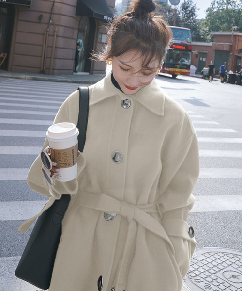 セール】ベルト付きチェスターロング丈コート（チェスターコート