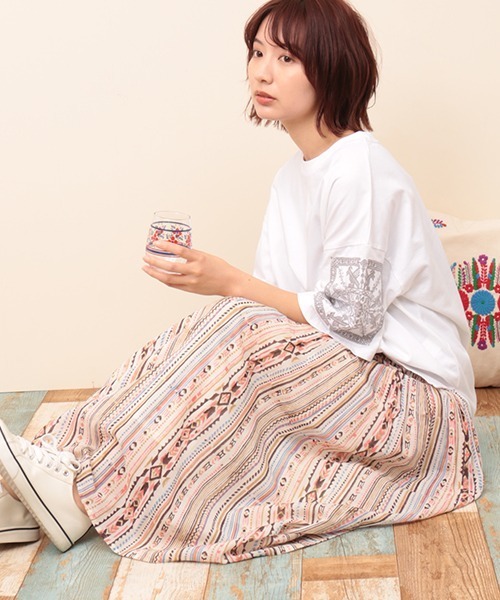 チチカカ(チチカカ)の「ナバホストライプブロックスカート(スカート・レディース・アイボリー/グリーン/ネイビー・FREE)」の5枚目の写真