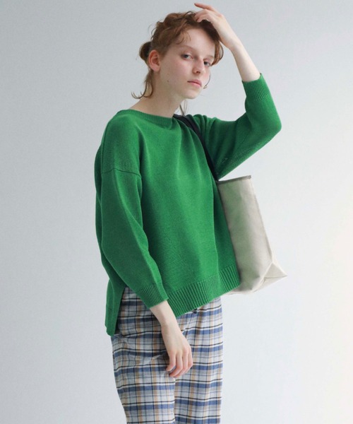 human woman(ヒューマンウーマン)の「◆ミドルゲージギマプルオーバー(ニット/セーター・レディース・グリーン/ホワイト系その他/グレー/ネイビー・MEDIUM)」の3枚目の写真