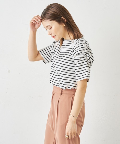 Omekashi（オメカシ）の「シャーリングパフTシャツ（Tシャツ/カットソー・レディース・オフホワイト/ブラック/ホワイト/ライム/ネイビー/ベージュ・FREE）」の15枚目の写真