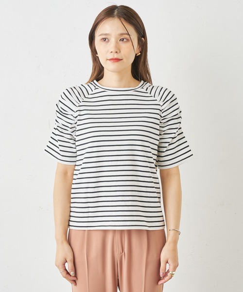 Omekashi（オメカシ）の「シャーリングパフTシャツ（Tシャツ/カットソー・レディース・オフホワイト/ブラック/ホワイト/ライム/ネイビー/ベージュ・FREE）」の16枚目の写真