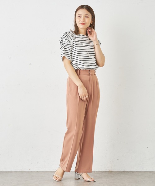 Omekashi（オメカシ）の「シャーリングパフTシャツ（Tシャツ/カットソー・レディース・オフホワイト/ブラック/ホワイト/ライム/ネイビー/ベージュ・FREE）」の13枚目の写真