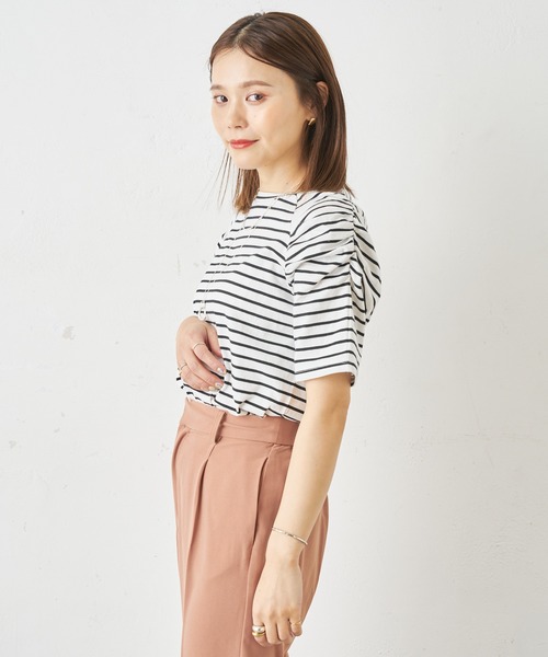 Omekashi（オメカシ）の「シャーリングパフTシャツ（Tシャツ/カットソー・レディース・オフホワイト/ブラック/ホワイト/ライム/ネイビー/ベージュ・FREE）」の14枚目の写真