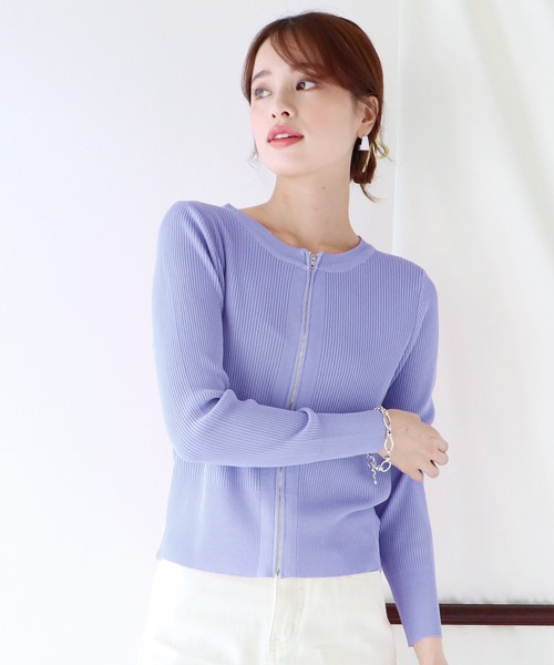 BLUEEAST（ブルーイースト）の「サマーニットジップカーディガン（カーディガン/ボレロ・レディース・ミント/オフホワイト/ブラック/ピンク/イエロー/パープル・MEDIUM）」の5枚目の写真