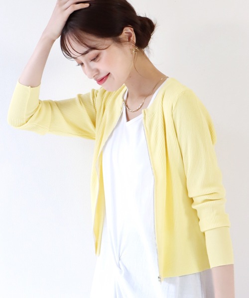 BLUEEAST（ブルーイースト）の「サマーニットジップカーディガン（カーディガン/ボレロ・レディース・ミント/オフホワイト/ブラック/ピンク/イエロー/パープル・MEDIUM）」の6枚目の写真