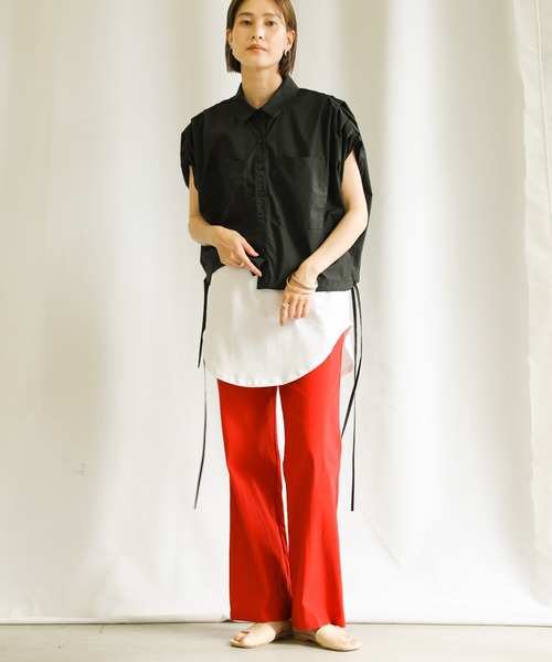 select MOCA(セレクトモカ)の「2021 SS フレンチスリーブウエストドロストシャツ(シャツ/ブラウス・レディース・ブラック/オフホワイト/ブルー・FREE)」の6枚目の写真