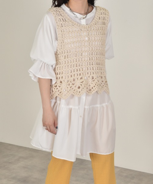 w closet（ダブルクローゼット）の「パフスリーブ2WAYティアードチュニック（チュニック・レディース・パープル/オフホワイト/グリーン系その他/スミクロ・FREE）」の2枚目の写真