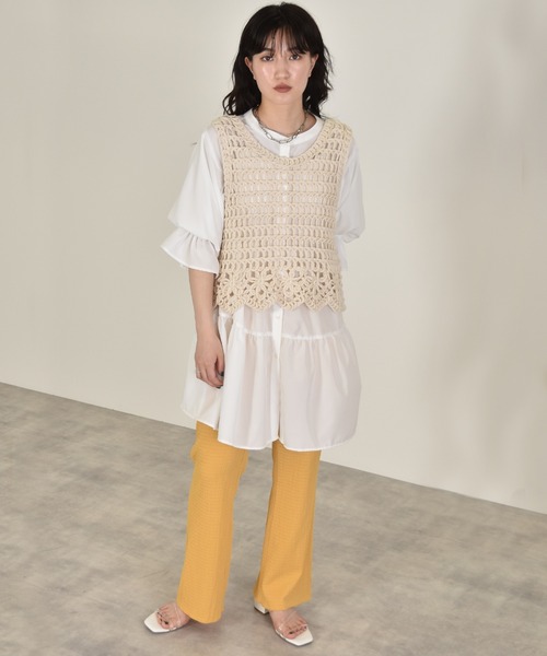 w closet（ダブルクローゼット）の「パフスリーブ2WAYティアードチュニック（チュニック・レディース・パープル/オフホワイト/グリーン系その他/スミクロ・FREE）」の6枚目の写真